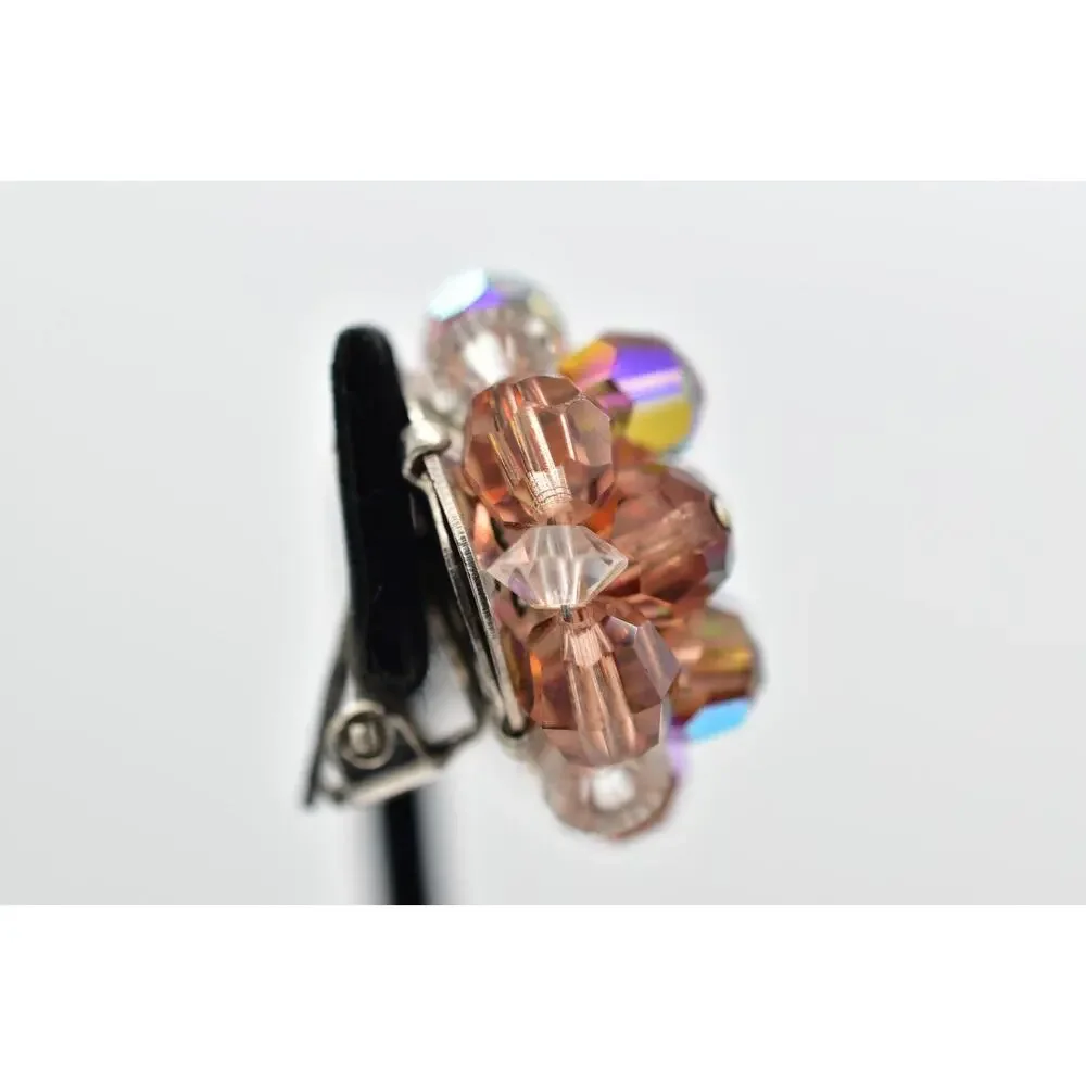 Laguna Vintage Clip On Crystal Earrings Champagne AB Cluster Signed 1950s A24